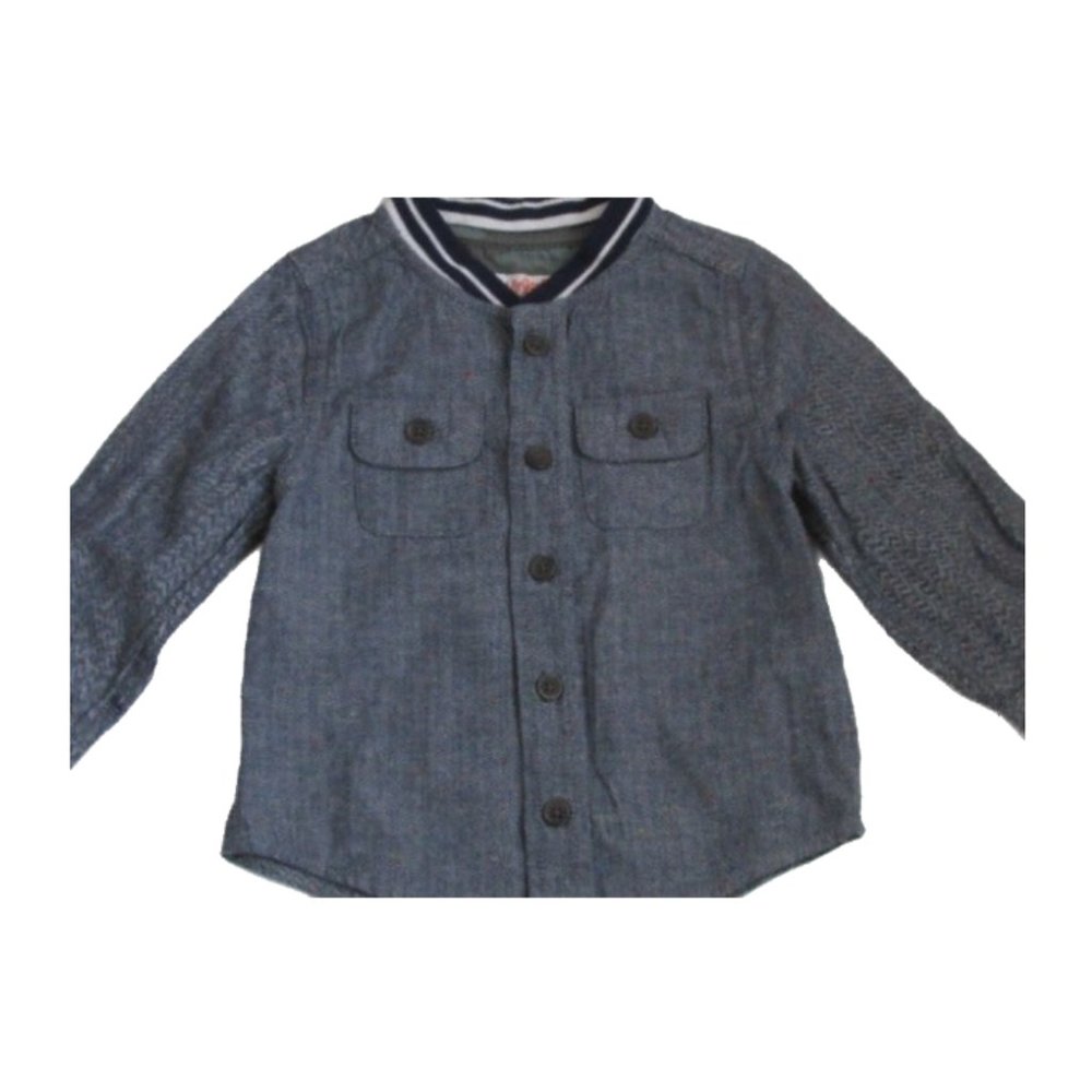 Cat & Jack Button Up Shirt Toddler Boys 12M Gray Long Sleeve V Neck Pockets NEW‎